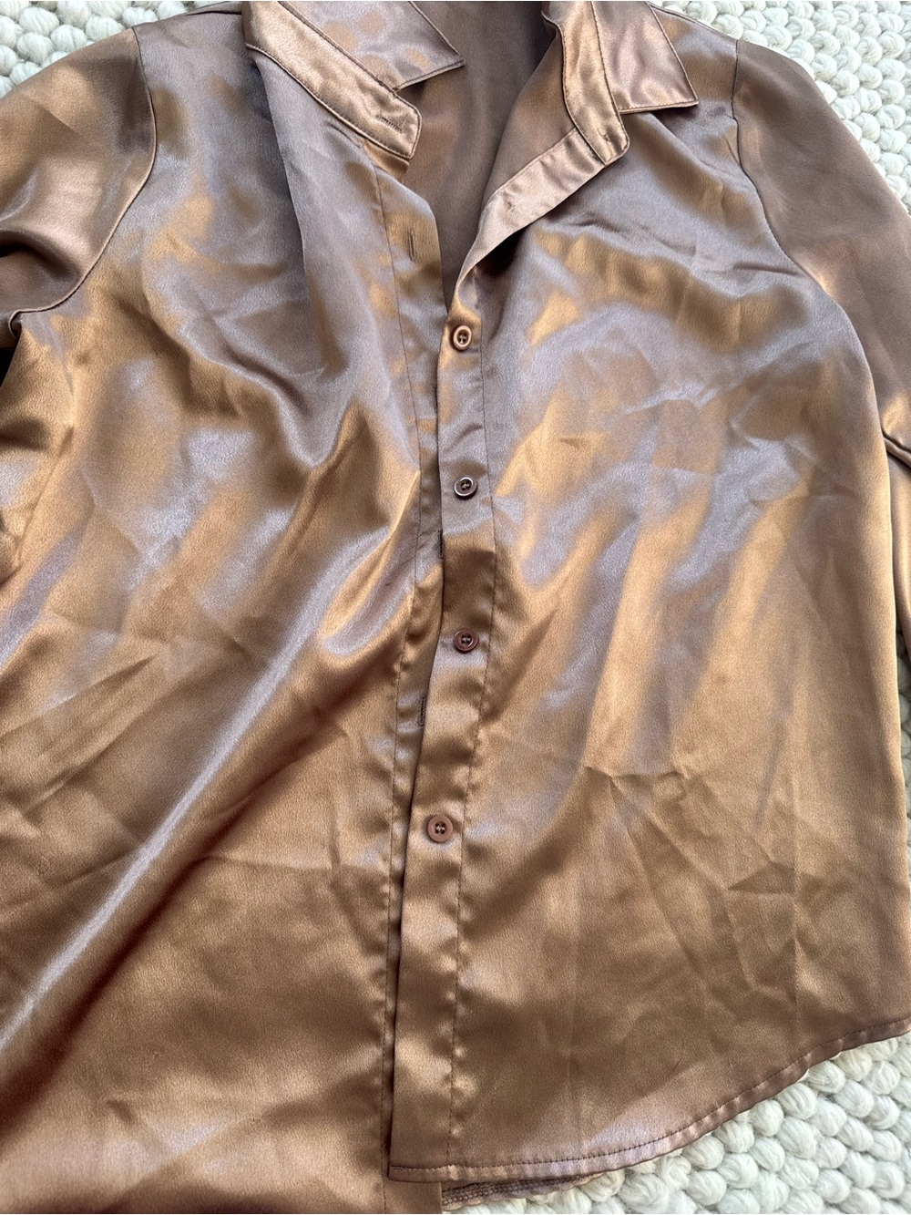 SHEIN Bronze Satin Button-Down Shirt for Women - Picture 3 of 3